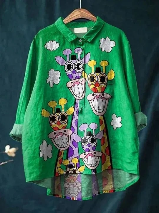 Kathrin | Zeitlose Leinenbluse mit frischem Druck