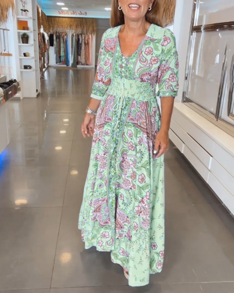 Miriam | Stylisches Urlaubskleid mit V-Ausschnitt und 3/4-Ärmeln