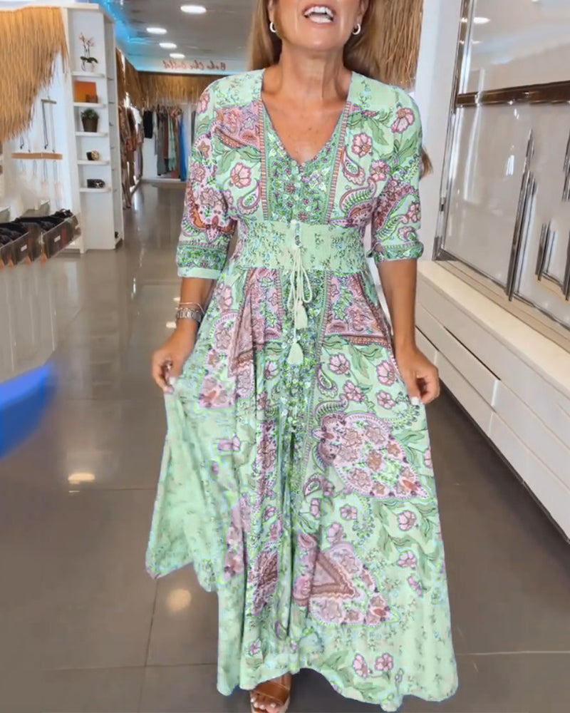 Miriam | Stylisches Urlaubskleid mit V-Ausschnitt und 3/4-Ärmeln