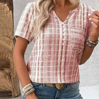 Khloe | Lässiges V-Ausschnitt-T-Shirt mit gestreiftem Karo-Muster