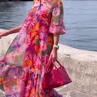 Helena | Bunt bedrucktes Kleid mit lockeren Laternenärmeln