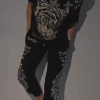 Ozria | Glamouröses Tiger-Trainingsanzug-Set