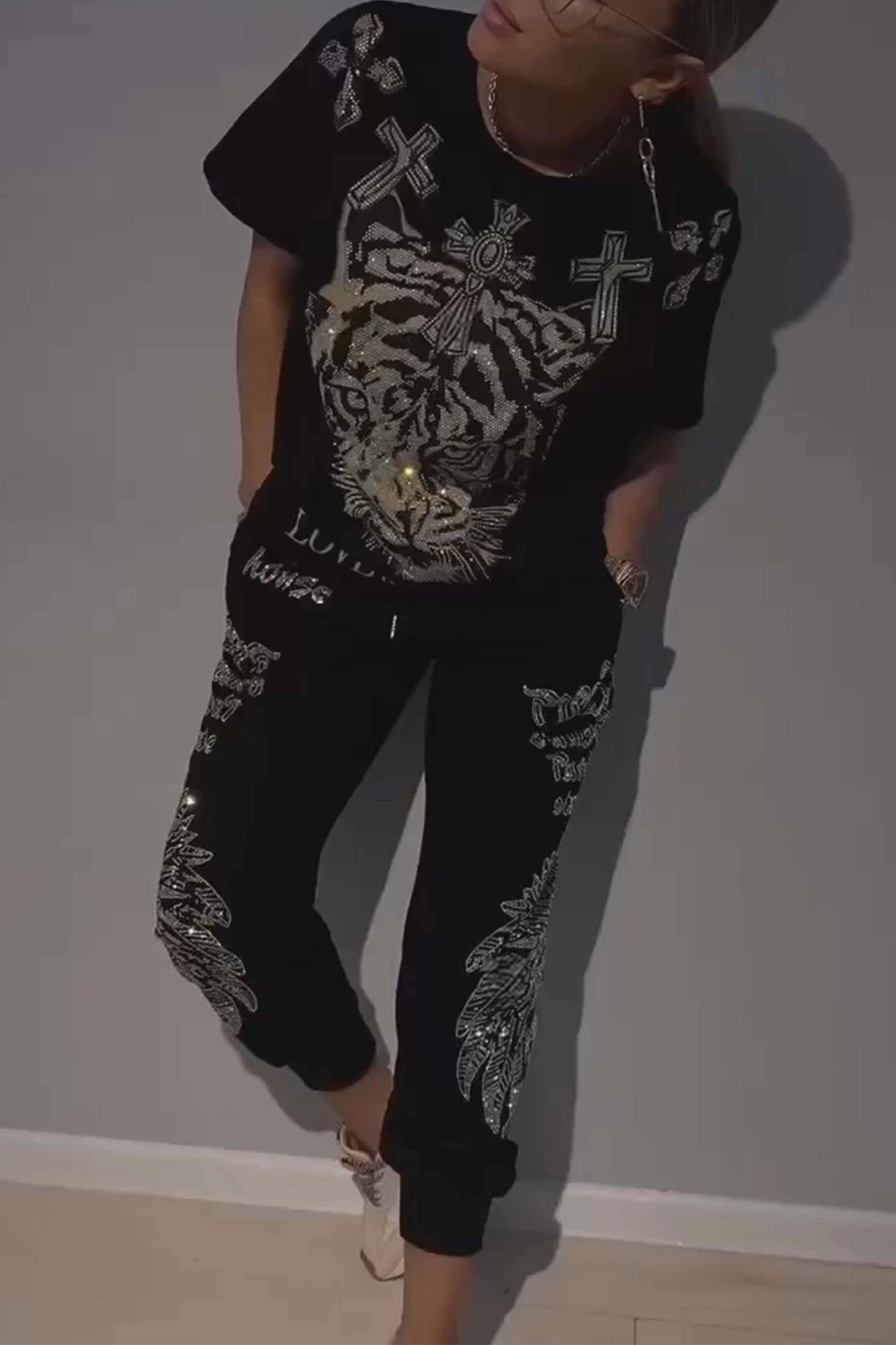 Ozria | Glamouröses Tiger-Trainingsanzug-Set