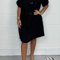 Lexie | Kurzärmeliges Leinenkleid mit V-Ausschnitt