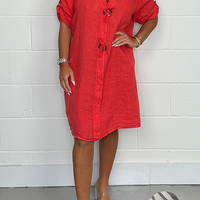 Lexie | Kurzärmeliges Leinenkleid mit V-Ausschnitt