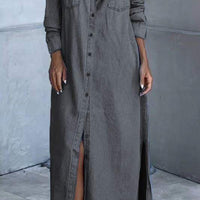 Ada | Stylisches Denim-Kleid mit Klappen und langen Ärmeln