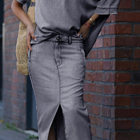 Daph | Denim Schulterfreies Top & Maxirock Set