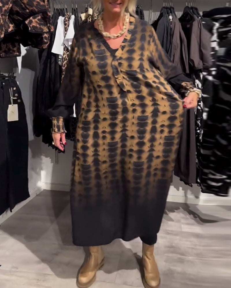 Trizz | Stilvolles langärmliges Kleid mit sanftem Farbverlauf und V-Ausschnitt