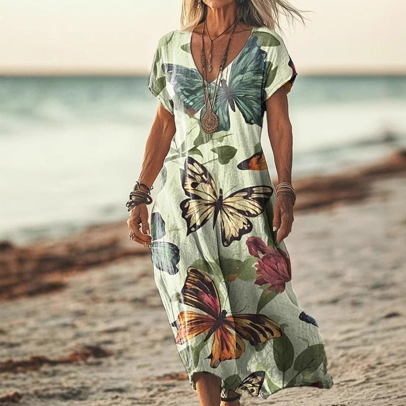 Sukie | Kurzärmeliges Maxikleid im Boho-Stil