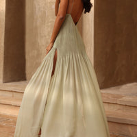 Terresa | Modisches Patchwork-Maxikleid mit Plissee und Schlitz