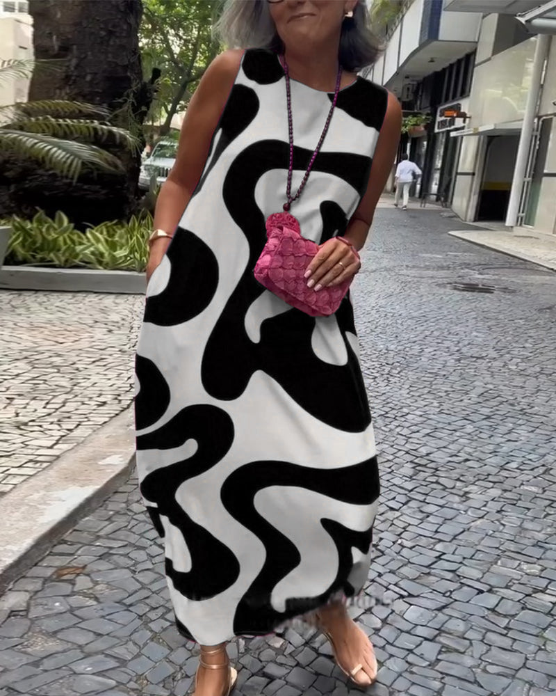 Bertha | Stylisches ärmelloses Kleid mit geometrischem Druck