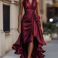 Ren | Satin-Halter-Rüschen-Kleid