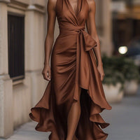 Ren | Satin-Halter-Rüschen-Kleid