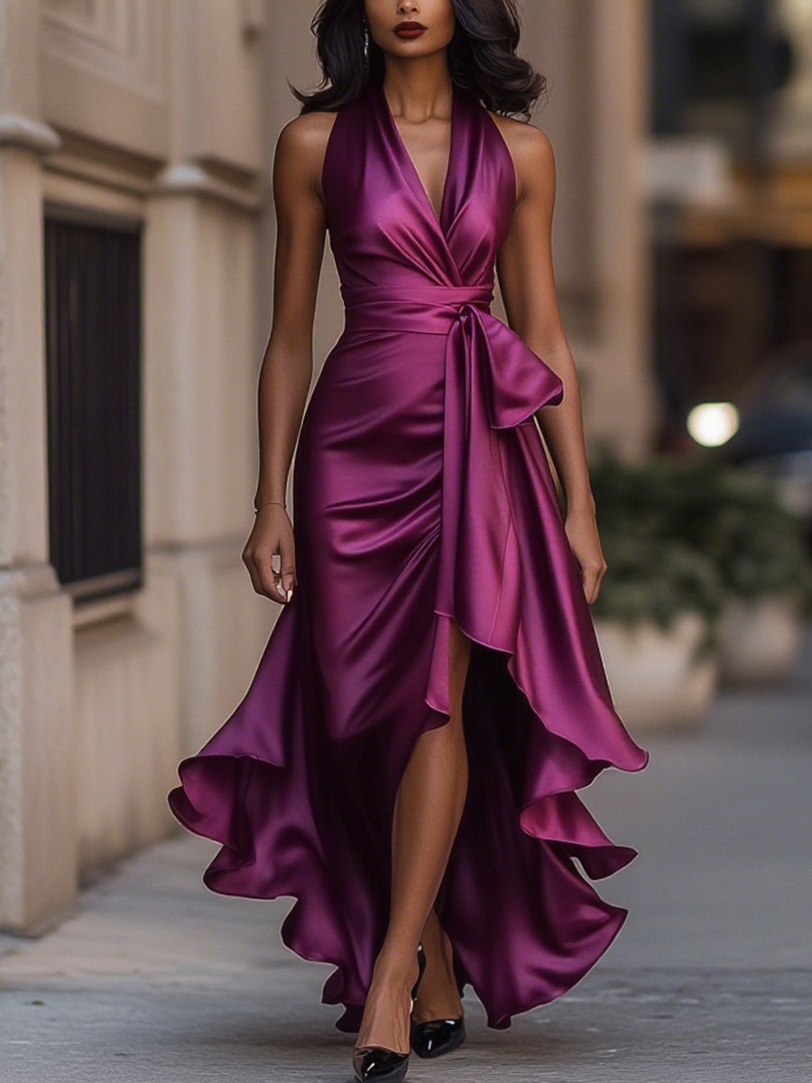 Ren | Satin-Halter-Rüschen-Kleid