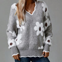 Andy | Grauer Pullover mit Blumendruck