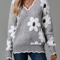 Andy | Grauer Pullover mit Blumendruck