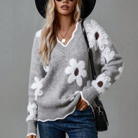 Andy | Grauer Pullover mit Blumendruck