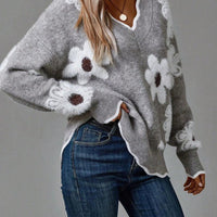 Andy | Grauer Pullover mit Blumendruck