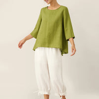 Evelyn | bequemes Leinen-Top mit asymmetrischem Saum und Rundhals