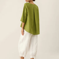 Evelyn | bequemes Leinen-Top mit asymmetrischem Saum und Rundhals