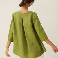 Evelyn | bequemes Leinen-Top mit asymmetrischem Saum und Rundhals