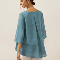 Evelyn | bequemes Leinen-Top mit asymmetrischem Saum und Rundhals