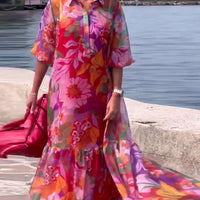 Helena | Bunt bedrucktes Kleid mit lockeren Laternenärmeln