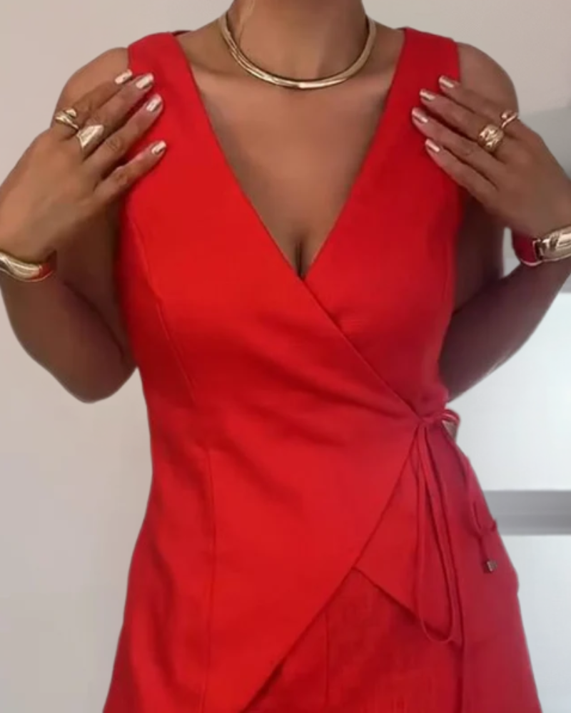 Amalla | Maßgeschneidertes Crossover-Wickeltop mit seitlicher Krawatte