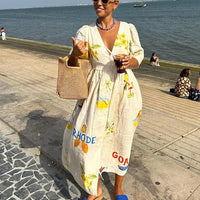 Lydia | Trendiges Leinen-Midikleid mit floralem Druck