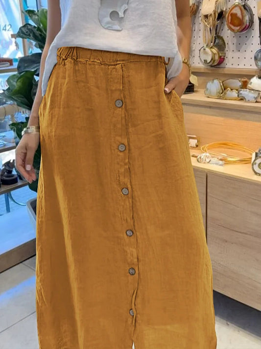 Estera | Midirock aus Leinen mit Knopfleiste und Taschen