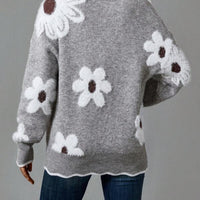 Andy | Grauer Pullover mit Blumendruck