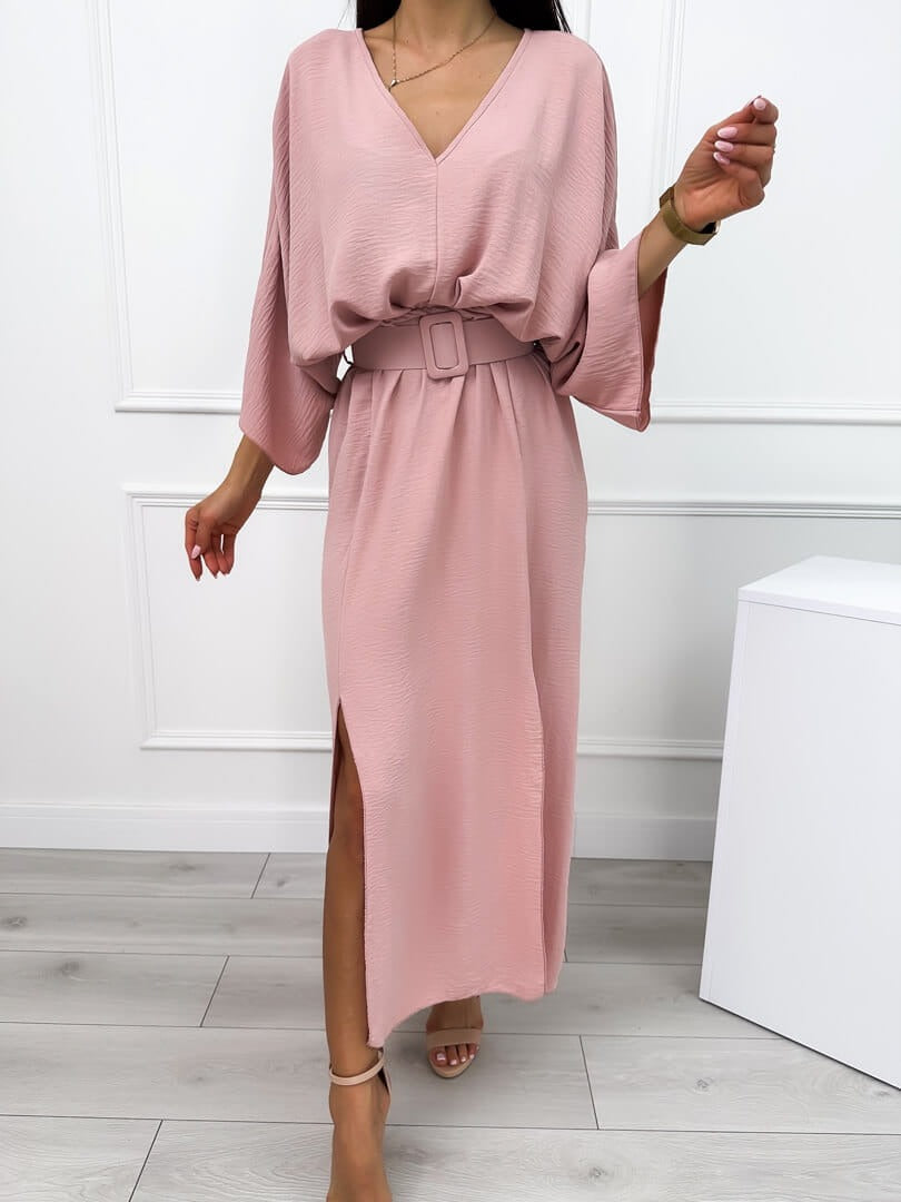 Mazie | stilvolles Maxikleid mit seitlichen Schlitzen und Gürtel