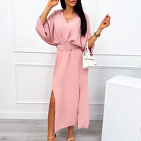 Mazie | stilvolles Maxikleid mit seitlichen Schlitzen und Gürtel