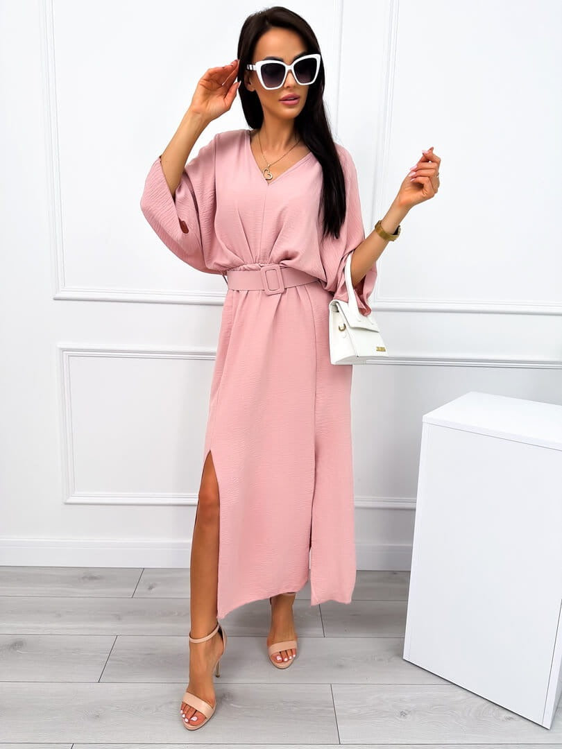 Mazie | stilvolles Maxikleid mit seitlichen Schlitzen und Gürtel