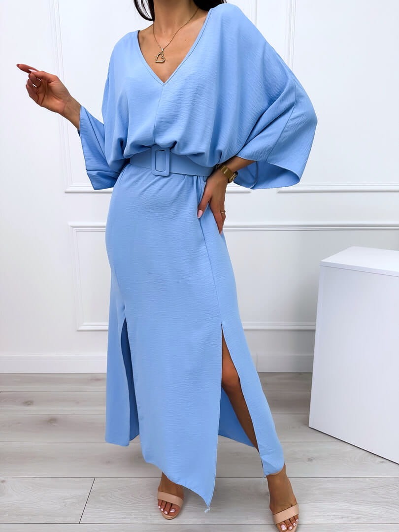 Mazie | stilvolles Maxikleid mit seitlichen Schlitzen und Gürtel