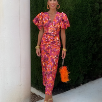 Haline | Elegantes geschnittenes Midikleid mit Puffärmel