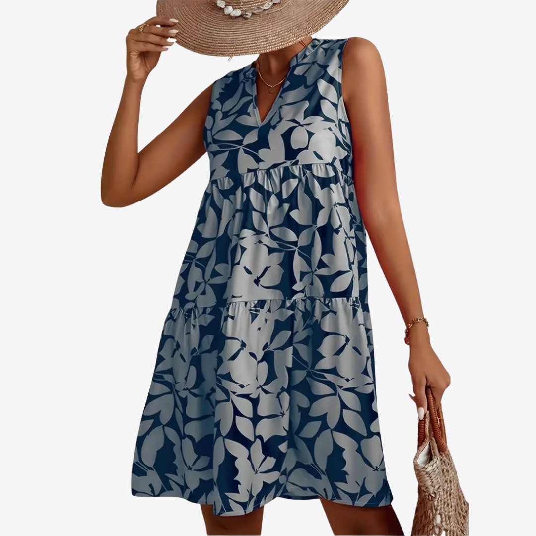 Daphne | stilvolles Midikleid, ausgestellter Schnitt, Blumendetails.