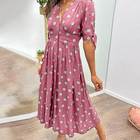 Hilda | Feminines gepunktetes Kleid mit tiefem V-Ausschnitt