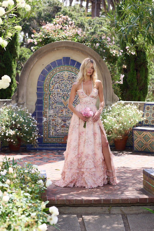 Mary | Kleid im Pfirsich-Tapisserie-Stil