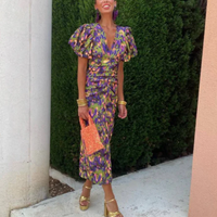 Haline | Elegantes geschnittenes Midikleid mit Puffärmel