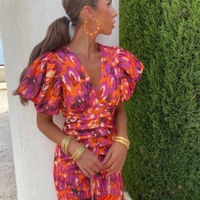 Haline | Elegantes geschnittenes Midikleid mit Puffärmel