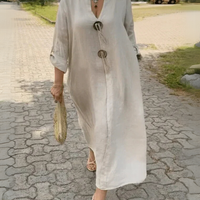 Bess | Leinenmischung Kaftankleid mit Knopfleiste