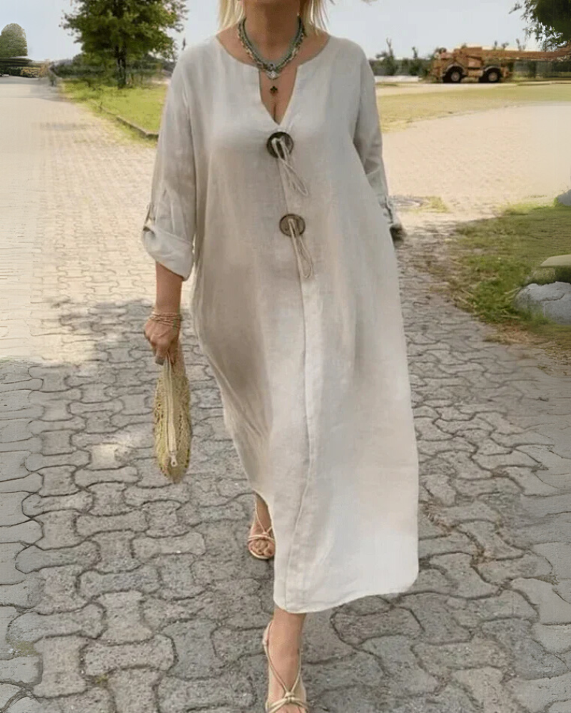Bess | Leinenmischung Kaftankleid mit Knopfleiste