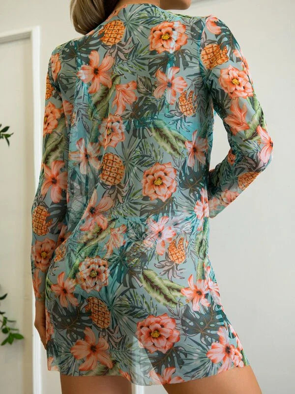 Cait | Dreiteiliger Badeanzug mit geblümtem Bademantel