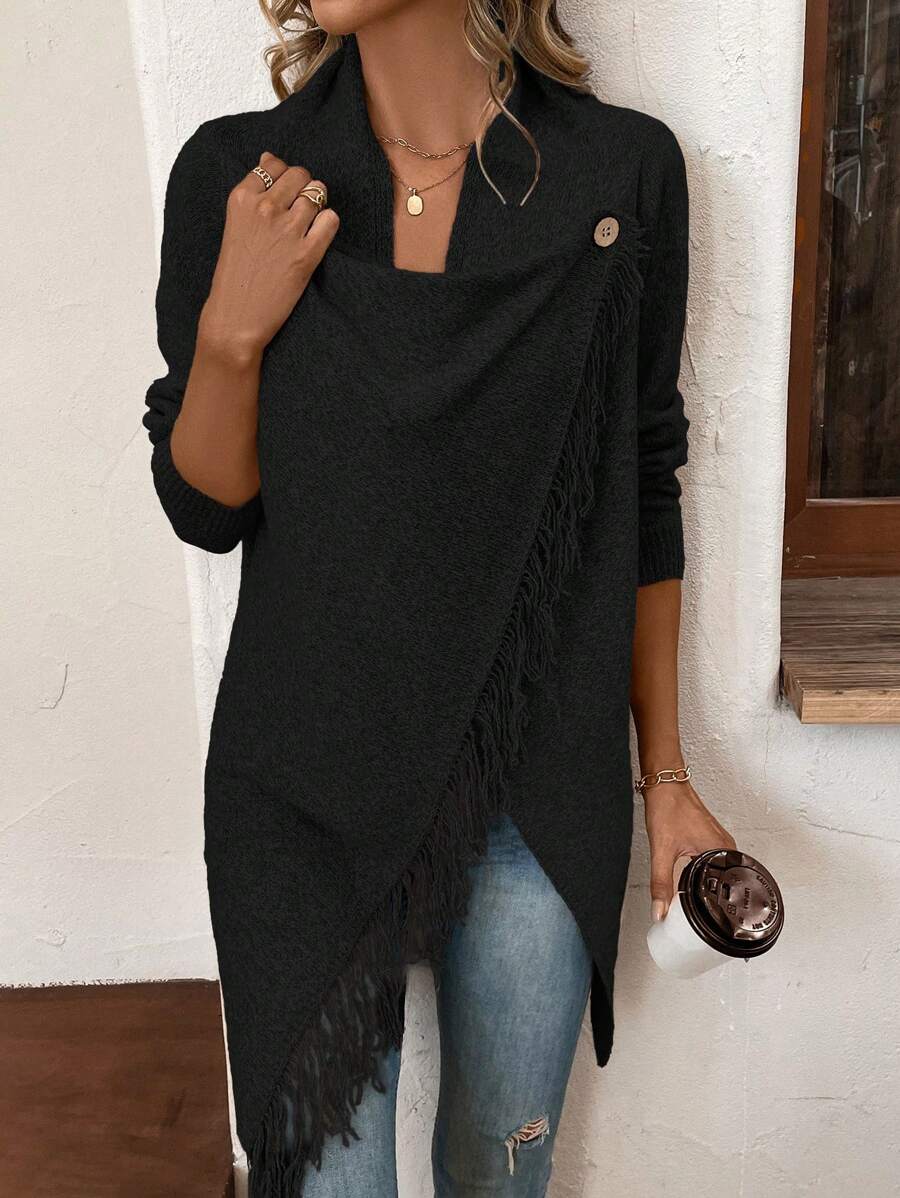 Erva | Strickjacke mit Fransen und Knöpfen