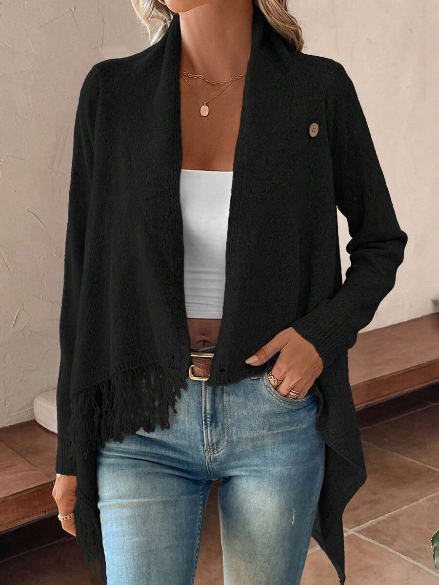 Erva | Strickjacke mit Fransen und Knöpfen