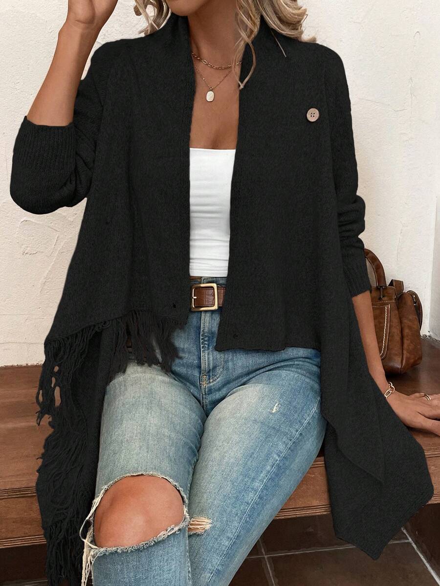 Erva | Strickjacke mit Fransen und Knöpfen