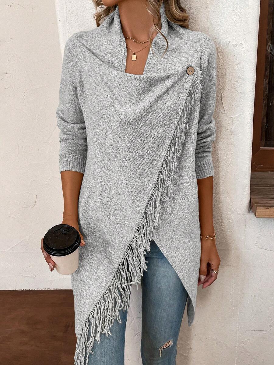 Erva | Strickjacke mit Fransen und Knöpfen