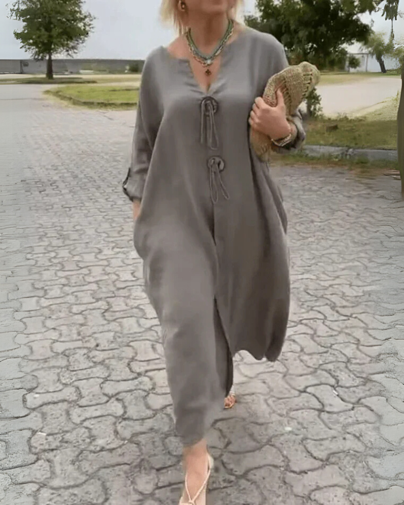 Bess | Leinenmischung Kaftankleid mit Knopfleiste