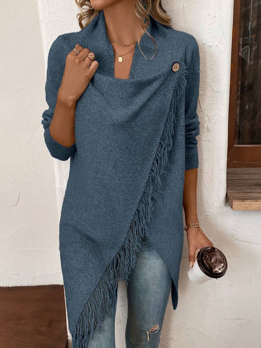 Erva | Strickjacke mit Fransen und Knöpfen